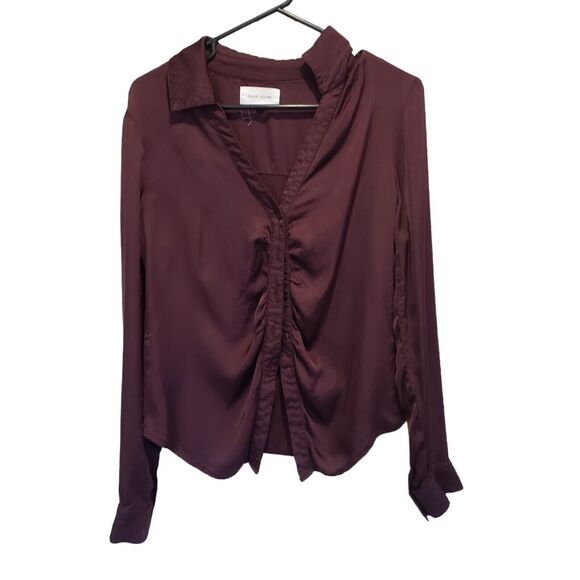 DEAR JHON SAYLOR GATHERED FRONT SHIRT CHERRY MARMALADE WOMENS LONG SELEEVE SZ M - Picture 2 of 9